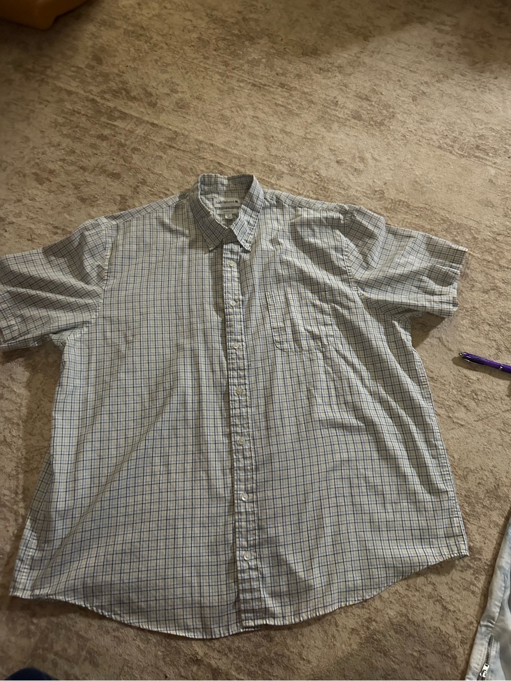 Saddlebred Men’s 2X Classic Fit Plaid Short Sleeve Button Down Shirt Blue Tan